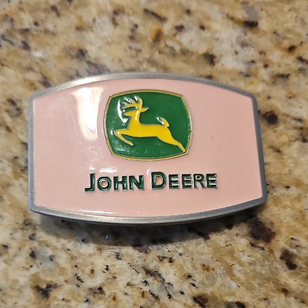 New John Deere Pink and Green Belt Buckle